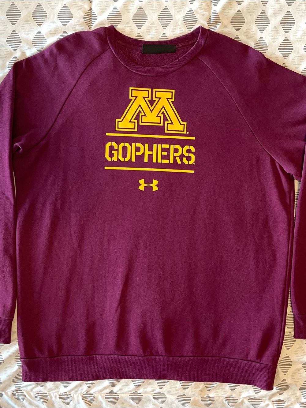 Under Armour Golden Gophers Loose Crewneck - Fleece Raglan Minnesota NCAA -Large